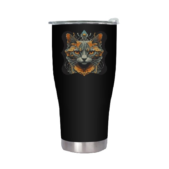 Elegant stylish black and gold cat face Stainless Steel Tumblers