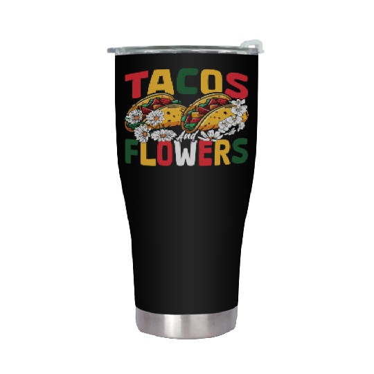 Nachos Mexico Mexican Dish Tacos and Flowers Stainless Steel Tumblers
