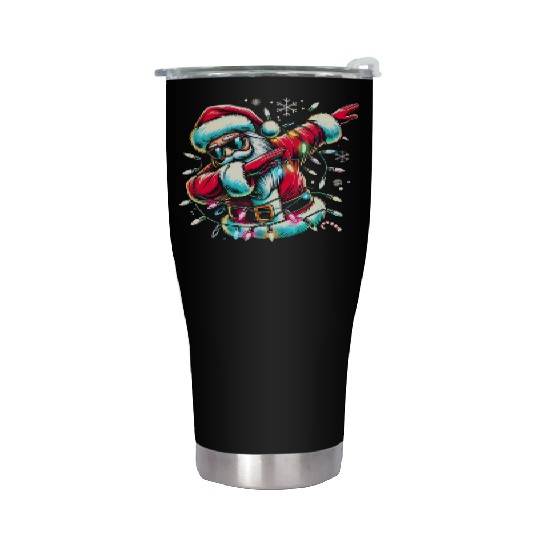 Dabbing Santa with Christmas Lights and Snowflakes Stainless Steel Tumblers