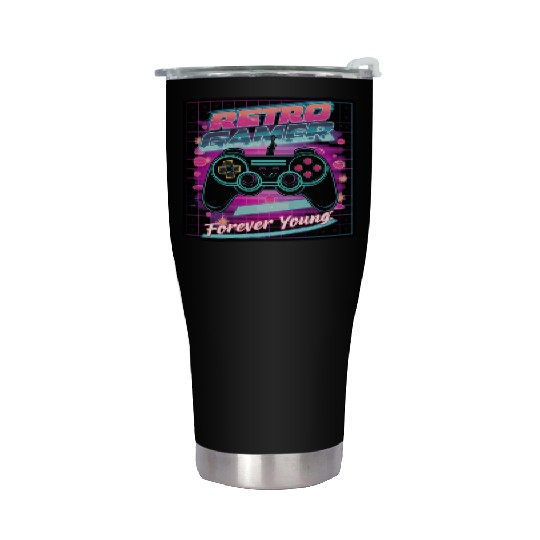 Retro Gamer Forever Young 01 sticker Stainless Steel Tumblers