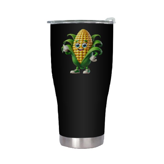 Happy Corn Cartoon Mascot Character Stainless Steel Tumblers