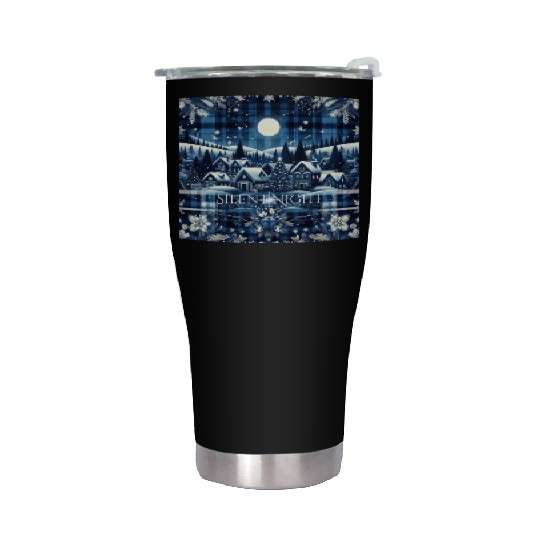 flannel silent night blue and white christmas Stainless Steel Tumblers
