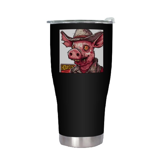 hillbilly redneck zombie cowboy pig Stainless Steel Tumblers