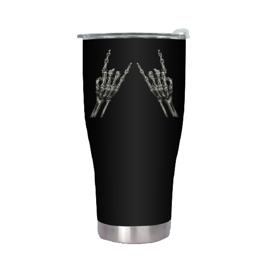 Rock On Rock Star Skeleton Hands Rocker Halloween Stainless Steel Tumblers