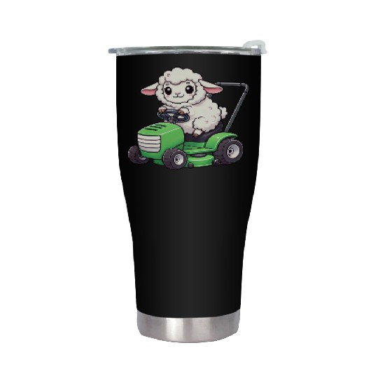 Funny sheep lawn mower farmer lamb grass Stainless Steel Tumblers
