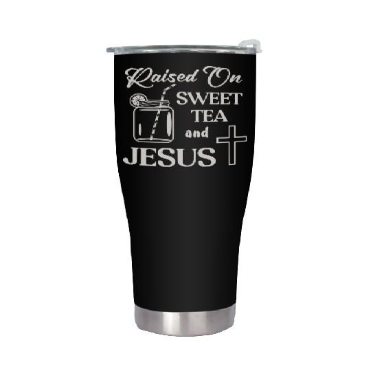 Raised On Sweet Tea And Jesus LIKE US ON FACEBOOK Stainless Steel Tumblers