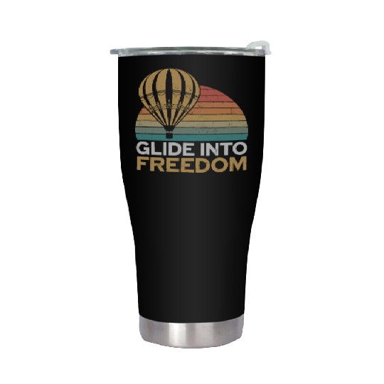 Hot Air Balloon Glide Into Freedom Retro Vibes Stainless Steel Tumblers