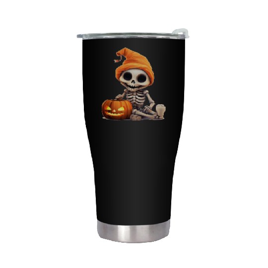 Skeleton celebrating Halloween Stainless Steel Tumblers