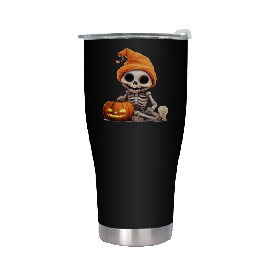 Skeleton celebrating Halloween Stainless Steel Tumblers