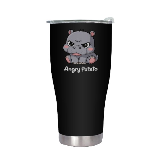 Moo Deng Angry Potato Hippo Cartoon Art Stainless Steel Tumblers