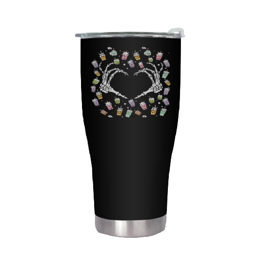 Skeletal Embrace: A Bubble Tea Love Story Stainless Steel Tumblers