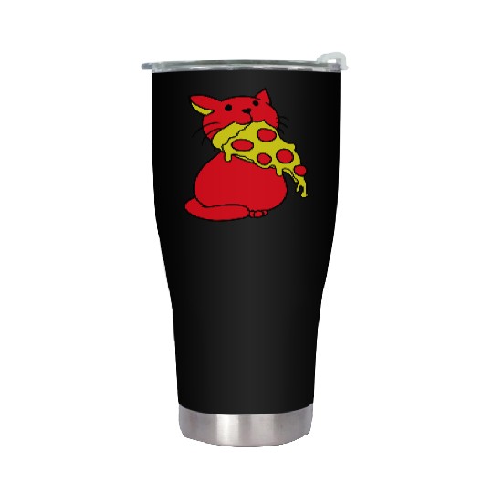 Cat Eats Yummy Salami Pizza Hunger Fast Food Mouth Stainless Steel Tumblers