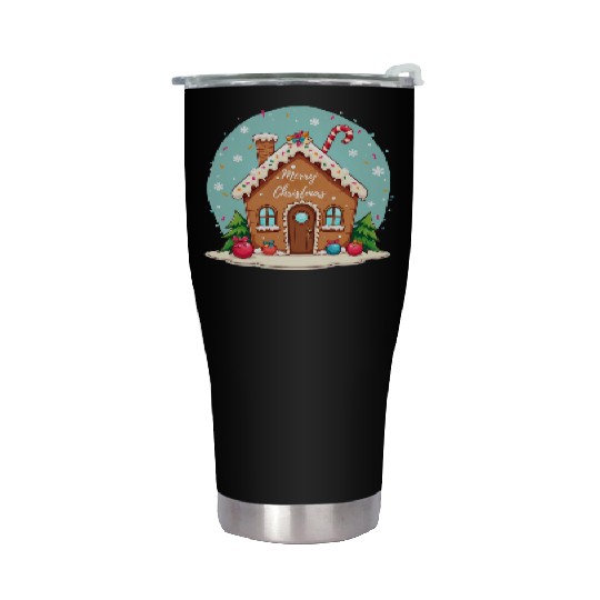 Cute Gingerbread House Merry Christmas Design Stainless Steel Tumblers