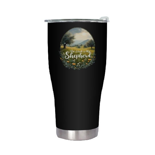 The Lord Is My Shepherd Peaceful Christian Artwork Stainless Steel Tumblers