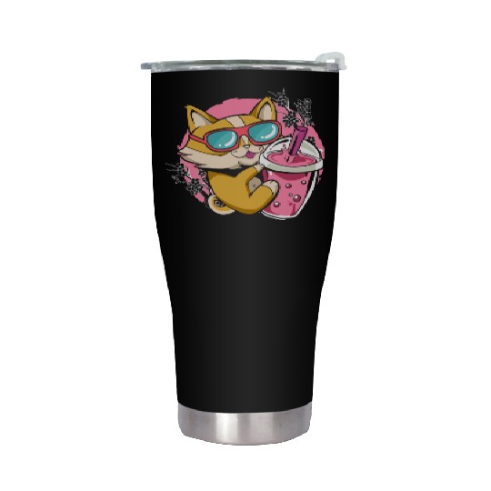 Kitten Kawaii Boba Milk Tea Drinking Cat Stainless Steel Tumblers