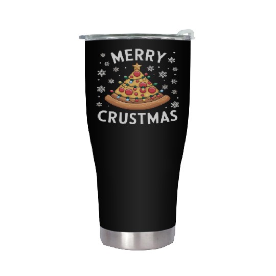 Merry Crustmas Pizza Christmas Tree Xmas Gifts Stainless Steel Tumblers