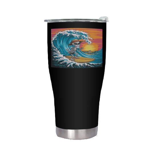 Surfing Skeleton Vibes Surfing Lifestyle Retro Stainless Steel Tumblers