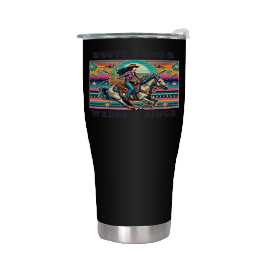 Retro 80's Cowgirl Rodeo | Boots, Bling, & Rings Stainless Steel Tumblers