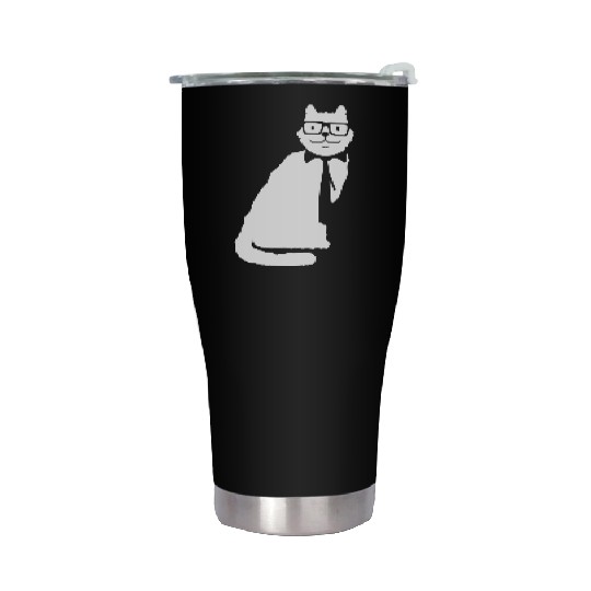 Nerd Cat Horn-rimmed Glasses Geek Smart Kitten Fun Stainless Steel Tumblers