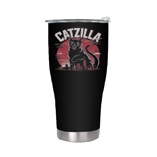 Catzilla Attacks City Design Stainless Steel Tumblers