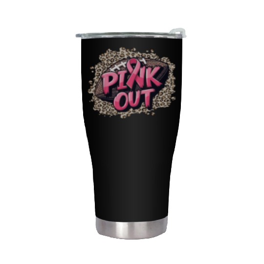 Pink Out Breast Cancer Football Coquette Bow Mom Stainless Steel Tumblers