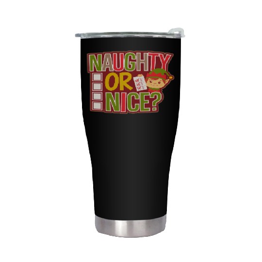 Playful Elf Naughty or Nice Holiday Fun Stainless Steel Tumblers
