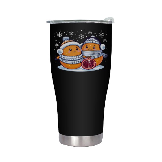 Cozy Winter Fruits: Oranges & Pomegranate Stainless Steel Tumblers