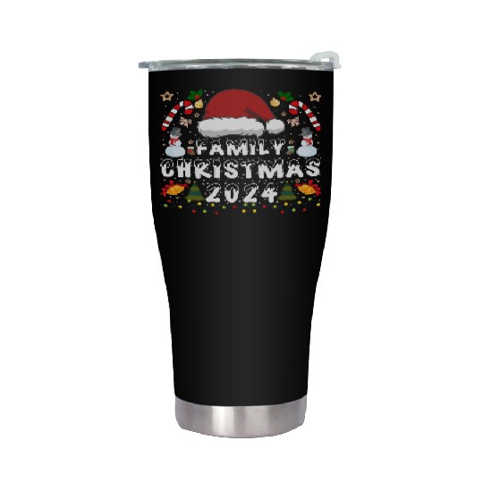 Family Christmas 2024 Squad Santa Elf Funny Xmas Stainless Steel Tumblers