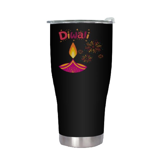 Diwali Design with Lamp & Festive Fireworks Stainless Steel Tumblers