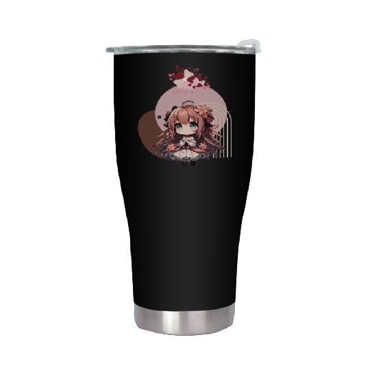 Chibi anime girl with flowers Stainless Steel Tumblers