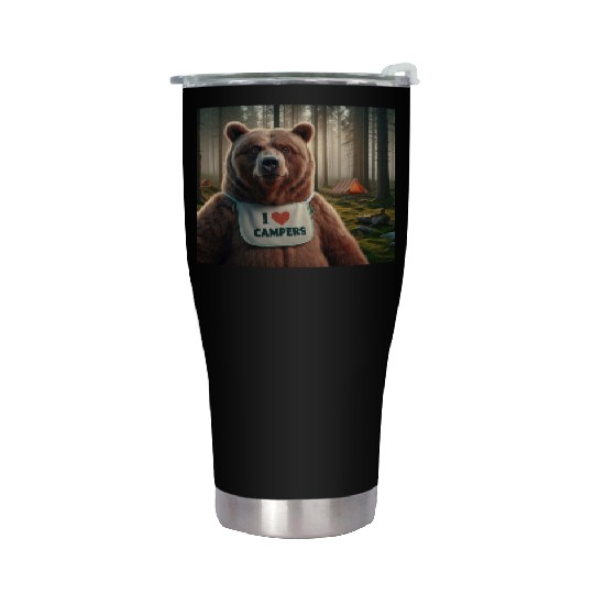 I love campers Grizzly bear with bib Stainless Steel Tumblers