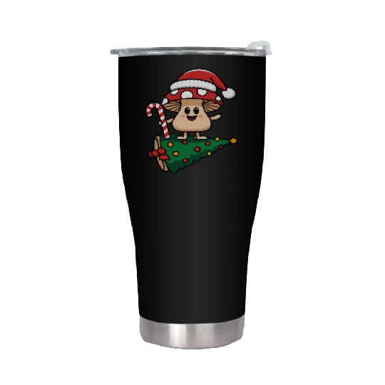 Christmas Mushroom Wearing Santa Hat Stainless Steel Tumblers