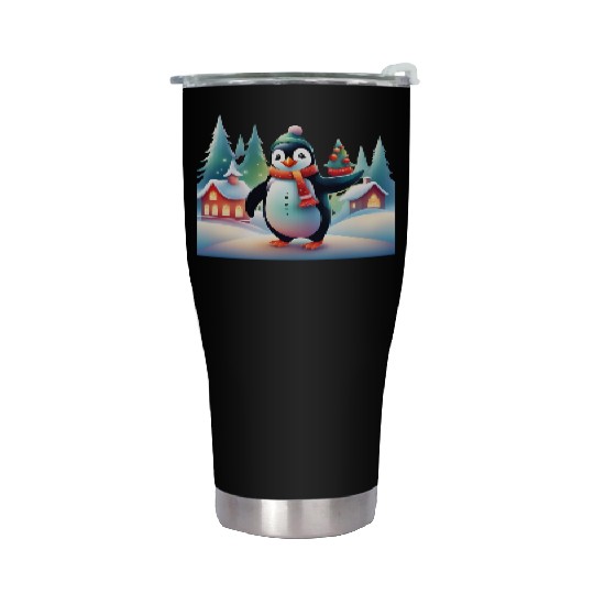 Christmas Merry Christmas For Gift Penguin Snowman Stainless Steel Tumblers