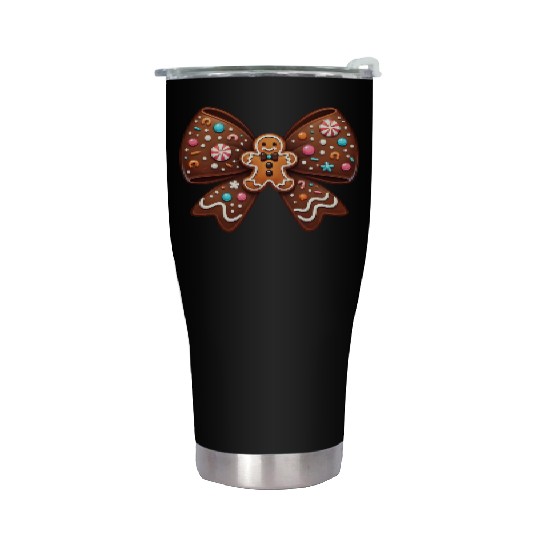 Gingerbread Bow, Merry Christmas Stainless Steel Tumblers