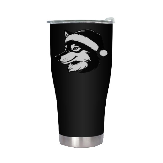 Festive Husky with Santa Hat Stainless Steel Tumblers