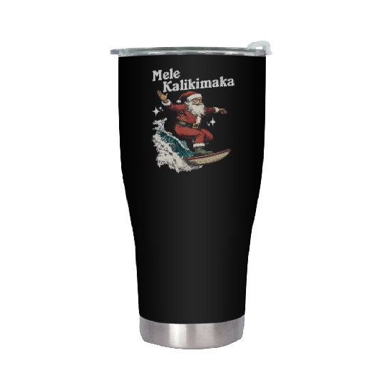 Mele Kalikimaka Hawaiian Christmas Surfing Santa Stainless Steel Tumblers
