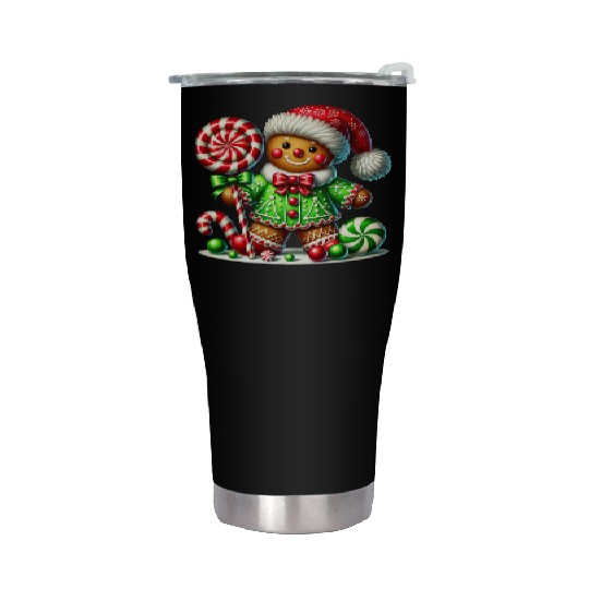 Gingerbread Christmas, Merry Christmas, Candy Stainless Steel Tumblers