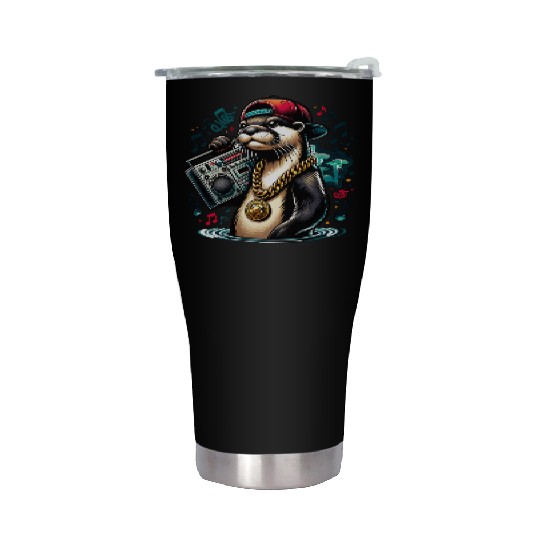 Hip Hop Otter with Boombox and Gold Chain Stainless Steel Tumblers