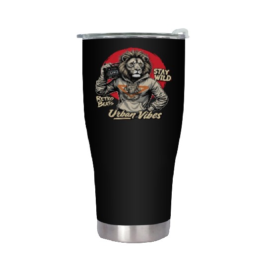 Stay Wild Urban Lion - Retro Beats Stainless Steel Tumblers Graphic