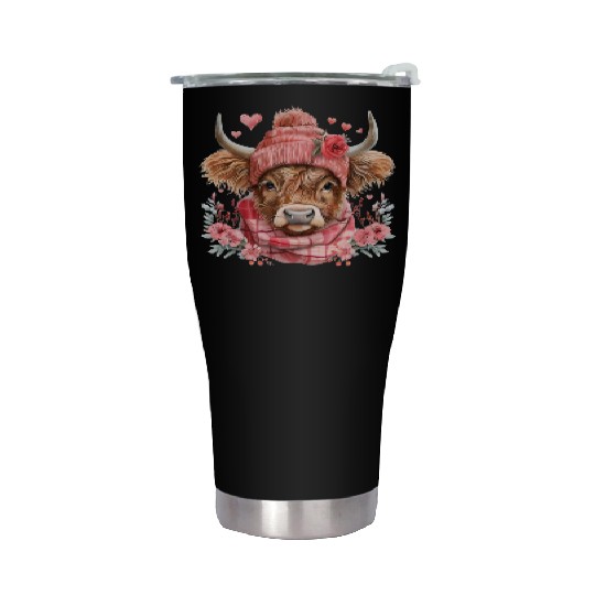 Cute Highland Cow Valentines Day Stainless Steel Tumblers