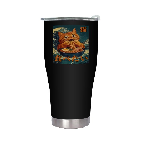 Cat Ramen Japanese Graphic Art Kids Men Women Fun Stainless Steel Tumblers