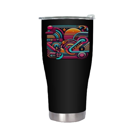 Retro Neon Abstract - Futuristic Geometric Design Stainless Steel Tumblers
