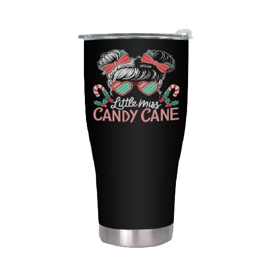 Little Miss Candy Cane Christmas Messy Bun Toddler Stainless Steel Tumblers