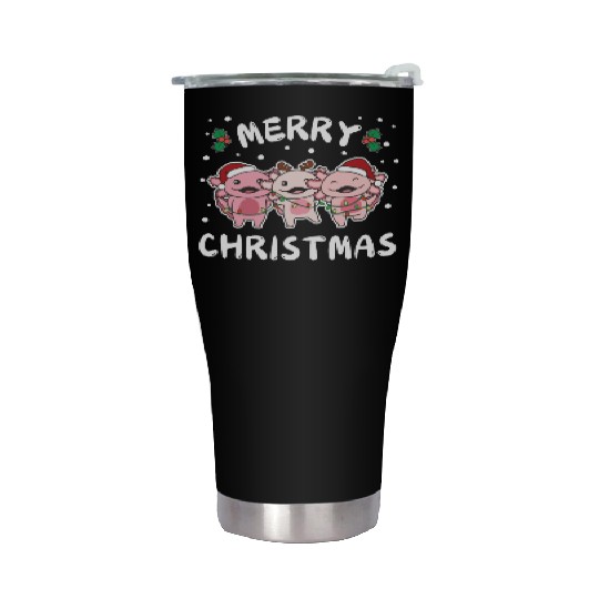Merry Christmas Cute Axolotl Festive Lights Stainless Steel Tumblers