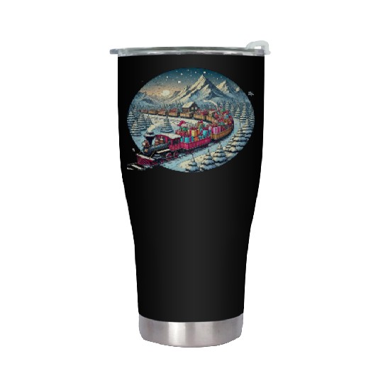 Christmas Train of Gifts through Snowy Peaks Stainless Steel Tumblers
