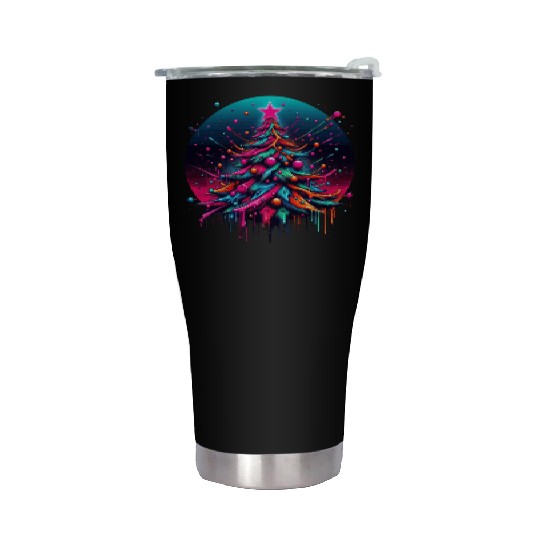 Neon Graffiti Christmas Tree with Bold Spray Paint Stainless Steel Tumblers