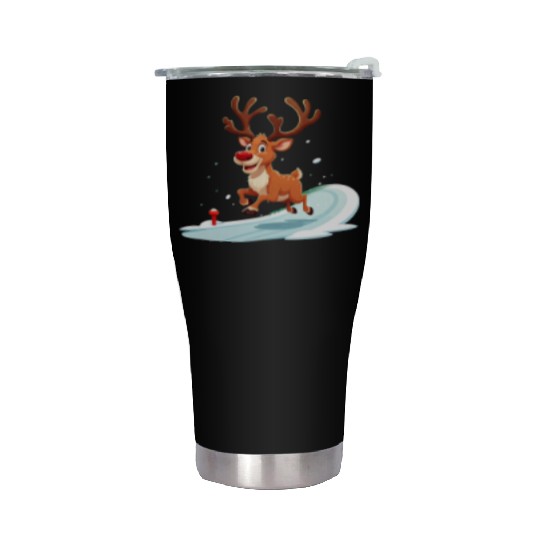 Joyful Reindeer Dashing to Santa's House Stainless Steel Tumblers
