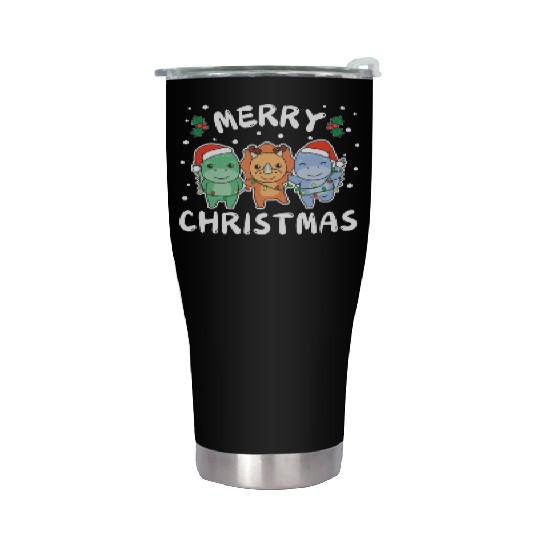 Merry Christmas Cute Dino Festive Lights Dino Stainless Steel Tumblers