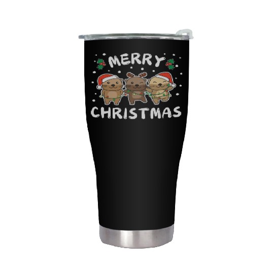 Merry Christmas Cute Otter Festive Lights Otter Stainless Steel Tumblers