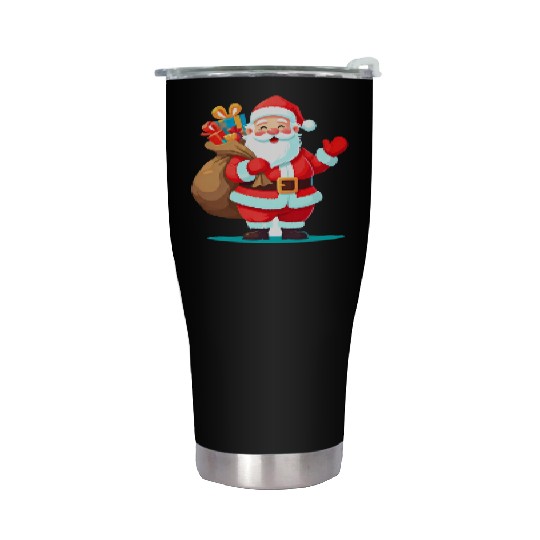 Joyful Santa with Gift Sack Design Stainless Steel Tumblers